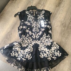 BCBGMaxAzria Black and Cream Lace Blouse